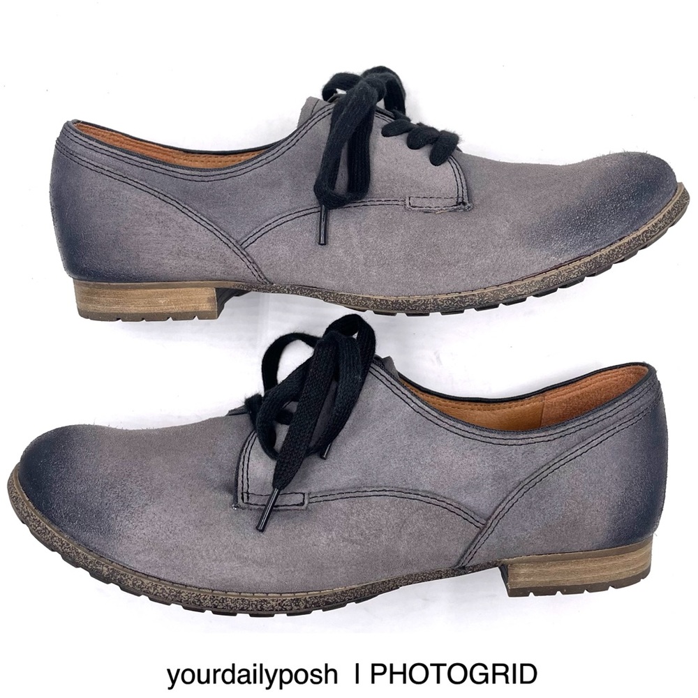 Naya Tiber gray blue oiled suede lace-up Oxford loafer flats US 9 Wide